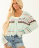 POL Arctic Blue Abstract Print Short Cardigan