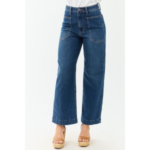 Dark Wash Stretchy Wide Leg Utility Jeans