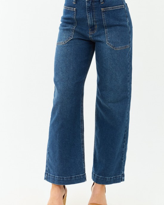 Dark Wash Stretchy Wide Leg Utility Jeans