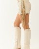Oatmeal Faux Leather Side Fringe Mini Shorts