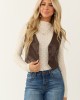 Sepia Faux Leather Button Up Cropped Vest
