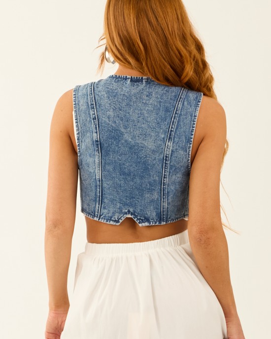 Medium Wash Vintage Denim Button Up Vest