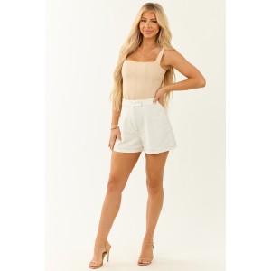 Off White Denim High Waisted Contrast Stitch Shorts