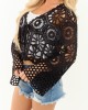Black Floral Open Crochet Front Tie Cardigan Black Floral Open Crochet Front Tie Cardigan