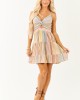 Almond Multiprint Striped V Neck Cotton Mini Dress Almond Multiprint Striped V Neck Cotton Mini Dress