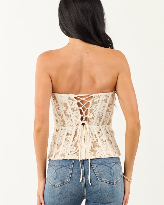Flying Tomato Vanilla Lace Strapless Corset Top
