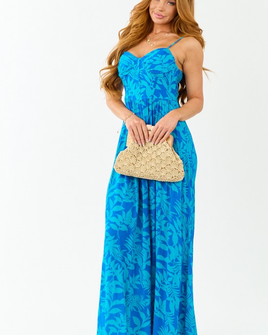 Cobalt Tropical Print Sleeveless Maxi Dress