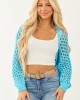 Baby Blue Open Knit Long Sleeve Shrug Cardigan