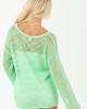 Mint Open Crochet V Neck Long Sleeve Top