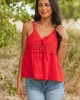 Cherry Knit Front Tie Eyelet Cotton Tank Top