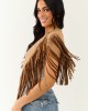 Brown Sugar Faux Suede Collared Fringe Shawl