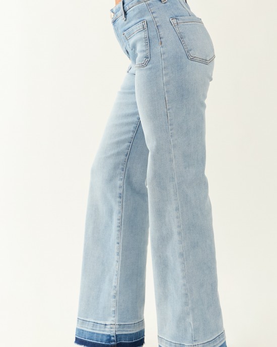Risen Light Wash Stretchy Ombre Hem Wide Leg Jeans Risen Light Wash Stretchy Ombre Hem Wide Leg Jeans