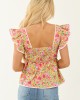 Punch Floral Print Sweetheart Neck Cap Sleeve Top
