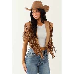 Brown Sugar Faux Suede Collared Fringe Shawl