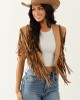 Brown Sugar Faux Suede Collared Fringe Shawl