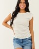 Off White Terry Rib Knit Ruched Side Tank Top