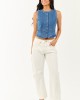 Medium Wash Princess Seam Button Up Denim Vest