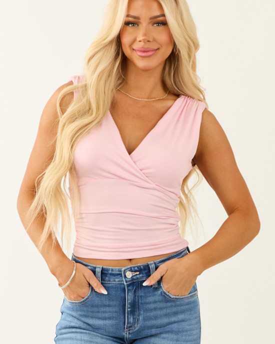 Carnation Sleeveless Surplice V Neck Top Carnation Sleeveless Surplice V Neck Top