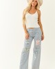 POL Ocean Railroad Stripe Patchwork Straight Leg Pants