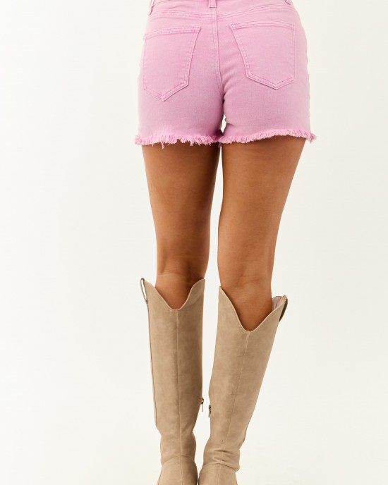 Orchid Acid Wash Stretchy High Waisted Jean Shorts