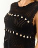 Black Bead Detail Open Crochet Tank Top