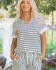 Off White and Black Striped Top and Shorts Set