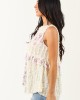 POL Cream Floral Patchwork Fringe Textured Tank Top POL Cream Floral Patchwork Fringe Textured Tank Top