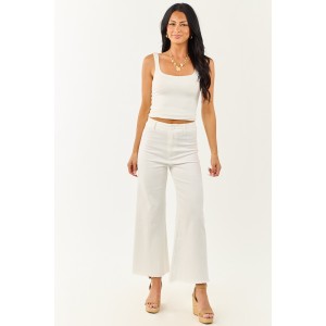Off White Stretchy Denim Wide Leg Pants