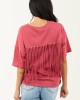 Marsala Half Sleeve Cotton Back Fringe Top