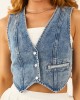 Medium Wash Vintage Denim Button Up Vest
