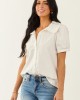 Lovelo Ivory Cotton Button Up Short Sleeve Blouse