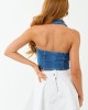 Medium Wash Stretchy Denim Halter Crop Top
