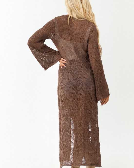 Mocha Tie Front Flare Sleeve Knit Duster Cardigan