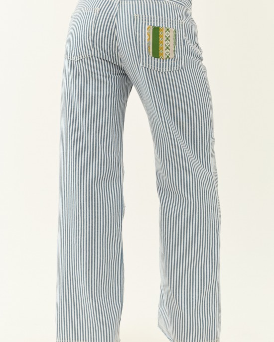 POL Ocean Railroad Stripe Patchwork Straight Leg Pants