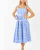 Cornflower Floral Embroidered Waist Tie Midi Dress