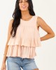 Peach Round Neck Tiered Ruffle Tank Top