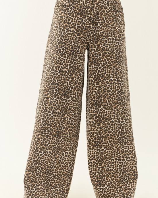 Saige Sepia Leopard Tummy Control Stretchy Wide Jeans
