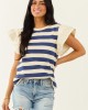 Navy and Cream Striped Ruffle Sleeve Top