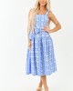 Cornflower Floral Embroidered Waist Tie Midi Dress