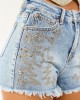 Saige Medium Wash High Rise Western Embroidery Shorts
