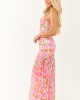Fuchsia Floral Strapless Asymmetrical Maxi Dress