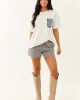 Off White Cotton Tee with Contrast Denim Pocket Off White Cotton Tee with Contrast Denim Pocket