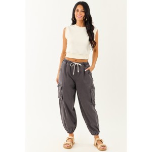 Charcoal Acid Washed Cargo Jogger Jeans