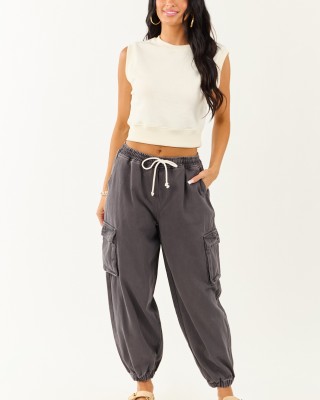Charcoal Acid Washed Cargo Jogger Jeans