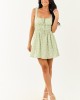 Sage Ditsy Floral Smocked Waist Tie Bust Mini Dress Sage Ditsy Floral Smocked Waist Tie Bust Mini Dress