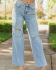 Judy Blue Tummy Control Distressed Stretchy Wide Jeans