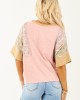 Baby Pink Patchwork Relaxed Half Sleeve Cotton Top Baby Pink Patchwork Relaxed Half Sleeve Cotton Top