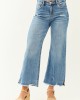 Risen Cropped Frayed Slit Hem Stretchy Wide Jeans