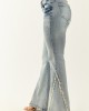 Cello Vintage Wash Stretchy Frayed Seam Flare Jeans