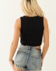 Black Denim Button Down Cropped Vest